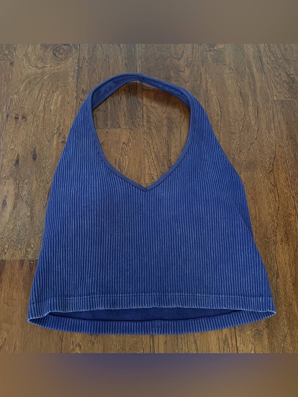 Women's Ribbed Blue Halter Tank Top